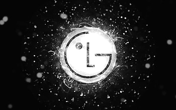 LG white logo, , white neon lights, creative, black abstract background, LG logo, brands, LG HD wallpaper