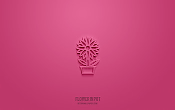 flower in pot 3d icon, pink background, 3d symbols, flower in pot, flowers icons, 3d icons, flower in pot sign, flowers 3d icons HD wallpaper