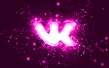 VKontakte purple logo, , purple neon lights, creative, purple abstract background, VKontakte logo, social network, VKontakte HD wallpaper