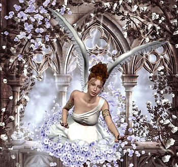 Angel, flowers, abstract, fantasy HD wallpaper