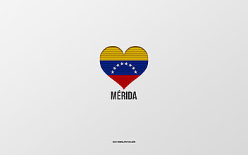 I Love Merida, Venezuela cities, Day of Merida, gray background, Merida, Venezuela, Venezuelan flag heart, favorite cities, Love Merida HD wallpaper