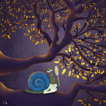 Art, Leaves, Branch, Cool, Snail, Magnifier HD phone wallpaper