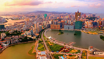beautiful macau china, city, clouds, colors, mountains, harbor HD wallpaper