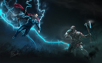 Thor Vs Kratos Art, thor, kratos, superheroes, artwork, digital-art, deviantart HD wallpaper
