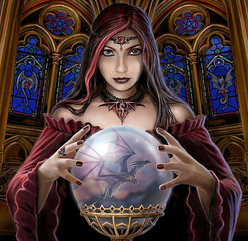 Crystal Ball, mage, abstract, fantasy, temple, dragon, girl HD wallpaper
