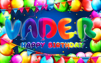 Happy Birtay Vader, , colorful balloon frame, Vader name, blue background, Vader Happy Birtay, Vader Birtay, popular german male names, Birtay concept, Vader HD wallpaper