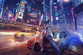 Building, Cyberpunk, Sci Fi, Car, Futuristic HD wallpaper