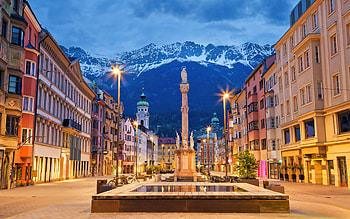 Innsbruck, nighscapes, austrian cities, mountains, skyline cityscapes, Austria, Alps, Europe HD wallpaper