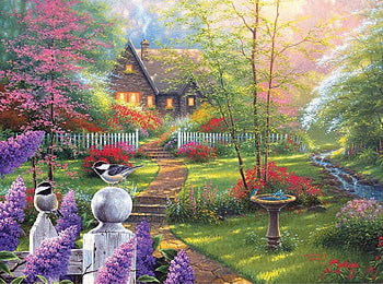 Summer, abraham hunter, bird, art, house, painting, pictura, pasari, vara HD wallpaper