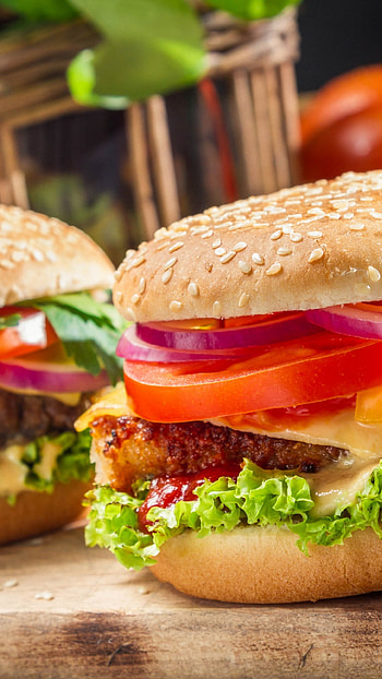 Burger appreciation, Appetizing masterpiece, Delectable bites, Satisfying creation HD phone wallpaper