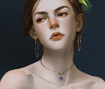 Girl, art, peter xiao, jewel, earrings, fantasy, face HD wallpaper