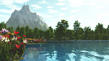 Anime, Original, Flower, Forest, Lake, Mountain, Nature HD wallpaper