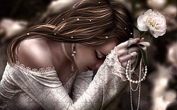 Girl With Flower Art, girl, artist, flower HD wallpaper