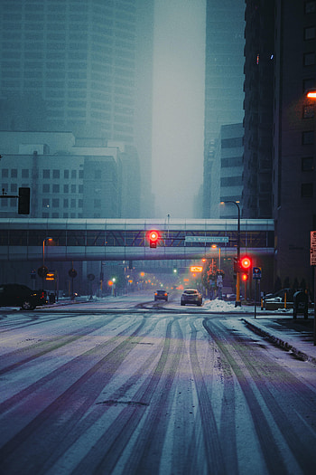 Cities, Snow, Cars, City, Building, Street HD phone wallpaper