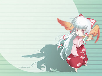 Chibi Mokou, wings, chibi, video game, anime, fujiwara no mokou, game, touhou HD wallpaper