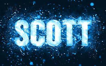 Happy Birtay Scott, , blue neon lights, Scott name, creative, Scott Happy Birtay, Scott Birtay, popular american male names, with Scott name, Scott HD wallpaper