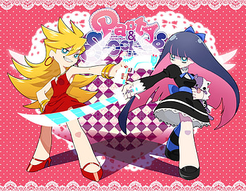 Panty and Stocking , blue, garterbelt, sword, blonde, long hair, purple, gun, stocking, hair, panty HD wallpaper