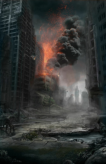 Post-apo city, Sabina Lach, Apocalypse aesthetic, Fantasy landscape HD phone wallpaper