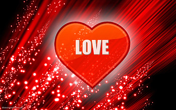 Red abstract with big heart and text love HD wallpaper