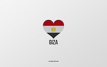 I Love Giza, Egyptian cities, Day of Giza, gray background, Giza, Egypt, Egyptian flag heart, favorite cities, Love Giza HD wallpaper
