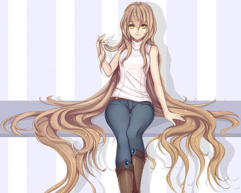 Brown Long, sit, long hair, shirt, beauty, nice, lady, sitting, maiden, , female, plain, sweet, girl, beautiful, anime girl, simple, anime, pretty, brown hair, lovely HD wallpaper