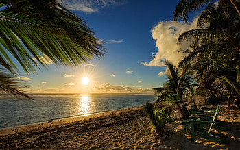 Beach sunset, Palm trees, Cook Islands, Pacific ocean beauty HD wallpaper