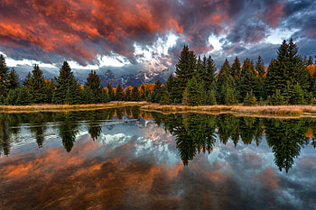 Lake reflection, Sunset, Sunrise, Autumn HD wallpaper
