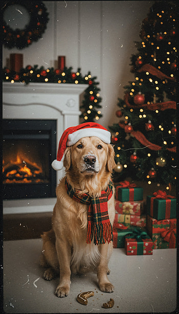 Santa Paws: Cozy Christmas Dog , golden retriever, dog, Christmas, santa hat HD phone wallpaper