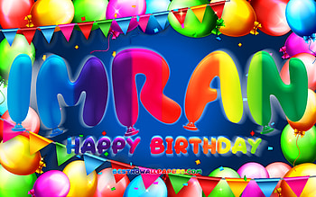 Happy Birtay Imran, , colorful balloon frame, Imran name, blue background, Imran Happy Birtay, Imran Birtay, popular american male names, Birtay concept, Imran HD wallpaper
