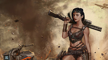 Girl With Big Gun , artist, artwork, artstation HD wallpaper