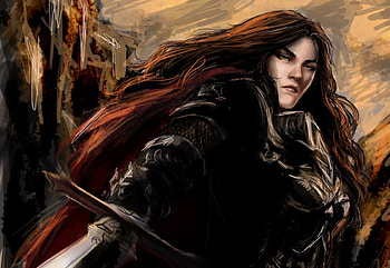 Worrior woman, worrior, sword, fantasy, game, girl, orange, woman, dark HD wallpaper