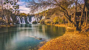 Kravice Waterfall, Autumn landscapes, Natural wonder, Peaceful setting HD wallpaper
