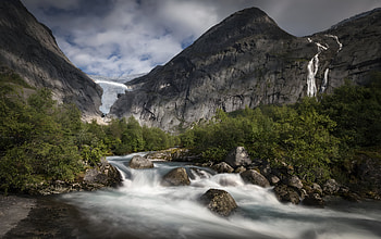 Glacier Trees Landscape Clouds Rocks , landscape, trees, glacier, rocks, clouds, nature HD wallpaper