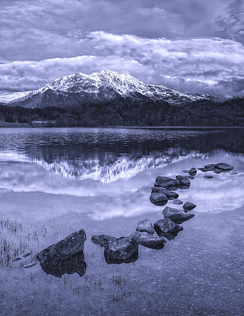 Nature, Stones, Mountains, Sea, Bw, Chb, Scotland, Black And White, Achray Forest, Black White, Ben Venue HD phone wallpaper