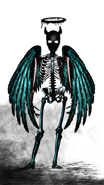 the devil, skeleton, wings HD phone wallpaper