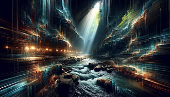 Mystical Cave River, underground river, cave, river, light, landscape HD wallpaper