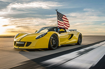Venom GT Spyder and American Flag, Hennessey Venom HD wallpaper