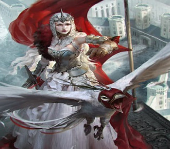 Queen And War Hawk, sword, hawk, red cape, queen, kingdom HD wallpaper