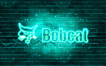 Bobcat turquoise logo, , turquoise brickwall, Bobcat logo, brands, Bobcat neon logo, Bobcat HD wallpaper
