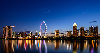 Cities, Shore, Bank, Ocean, Night City, Skyscrapers, Ferris Wheel HD wallpaper