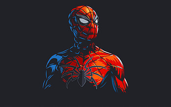 Spiderman, art, gray background, superhero, Spiderman art, Spiderman drawing, minimal art HD wallpaper