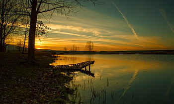 Sunset, beautiful, lake, tree HD wallpaper