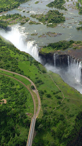 Victoria Falls, Aerial view, Zambezi River, Spectacular waterfall HD phone wallpaper