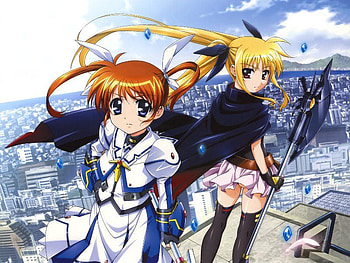 Friends & Rivals, nanoha takamaci, lattice, raising heart, girl, rageing heart, jewel seeds, fate testarossa, lyrical, bardish, magical, movie HD wallpaper