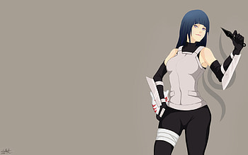 hiyuuga hinata, black, color, blousse, ambu, weapon, blue hair, long hair HD wallpaper