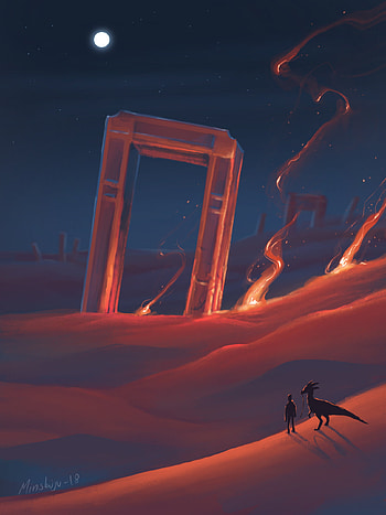 Art, Desert, Silhouette, Dinosaur HD phone wallpaper