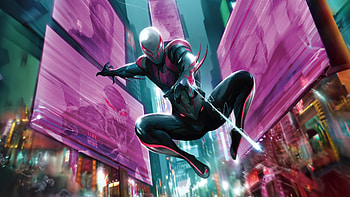 Spider Man 2099 Battling Crime In The City, spiderman-2099, spiderman, superheroes, artwork, digital-art HD wallpaper
