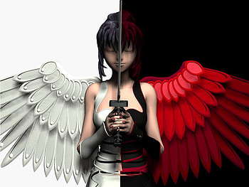 Angel with red and white wings, abstract, fantasy HD wallpaper