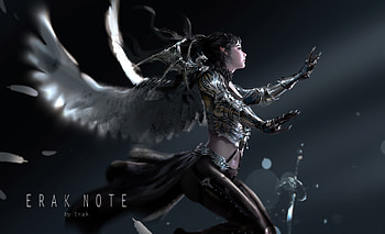 Fallen, wings, black, art, girl, erak note, angel, dark HD wallpaper