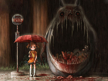 My Neighbor Totoro, monster, girl, gun, rain, umbrella, anime HD wallpaper